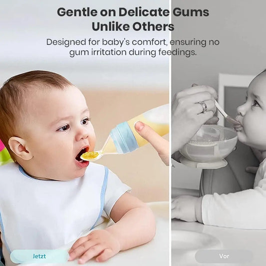 All-in-One Silicone Baby Feeding Spoon Bottle – No Mess, Just Squeeze & Feed!