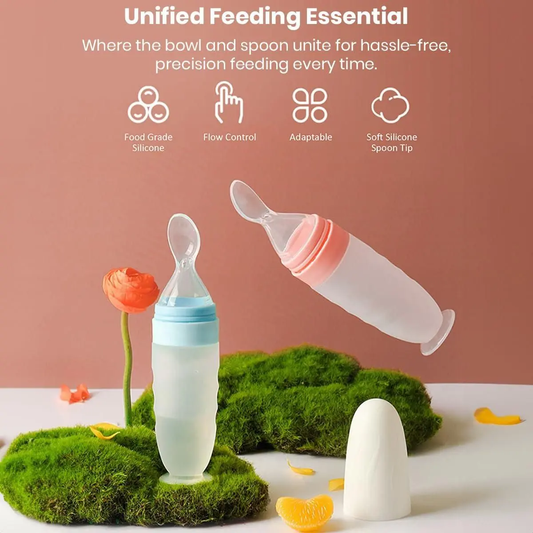 All-in-One Silicone Baby Feeding Spoon Bottle – No Mess, Just Squeeze & Feed!